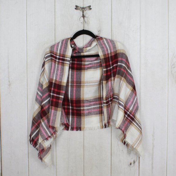 Maroon Plaid Woven Knit Soft Winter Shawl Blanket Size 57x60 Inches - Picture 4 of 6